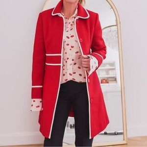 Brand: Red Valentino
Size: (Tag says 38 – Fits small
Color: Red with white trim